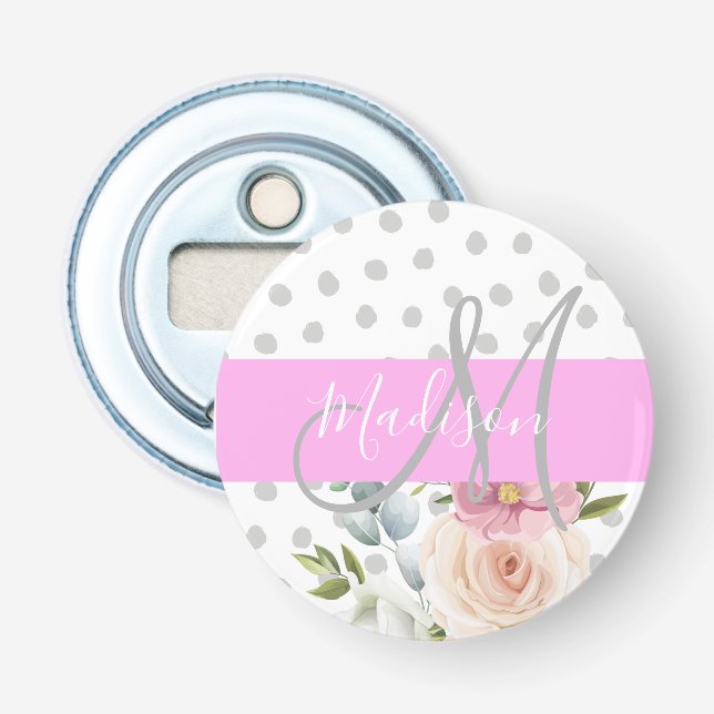 Décapsuleur Chic & Girl Floral Blanc rose Gris Nom (Devant)