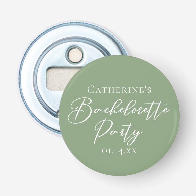 Décapsuleur Chic Sage Green Bachelorette Party Personalized (Devant)