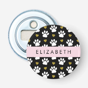 Décapsuleur Chien Paws, White Paws, Gold Hearts, Votre Nom