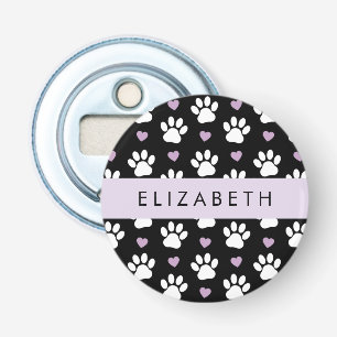 Décapsuleur Chien Paws, White Paws, Lilac Hearts, Votre Nom