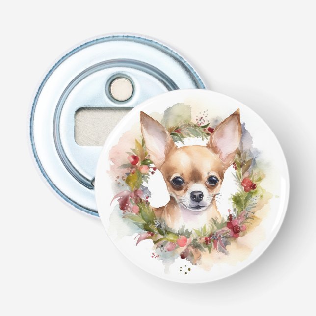 Décapsuleur Chihuahua Fête de la couronne de Noël Coupe (Devant)