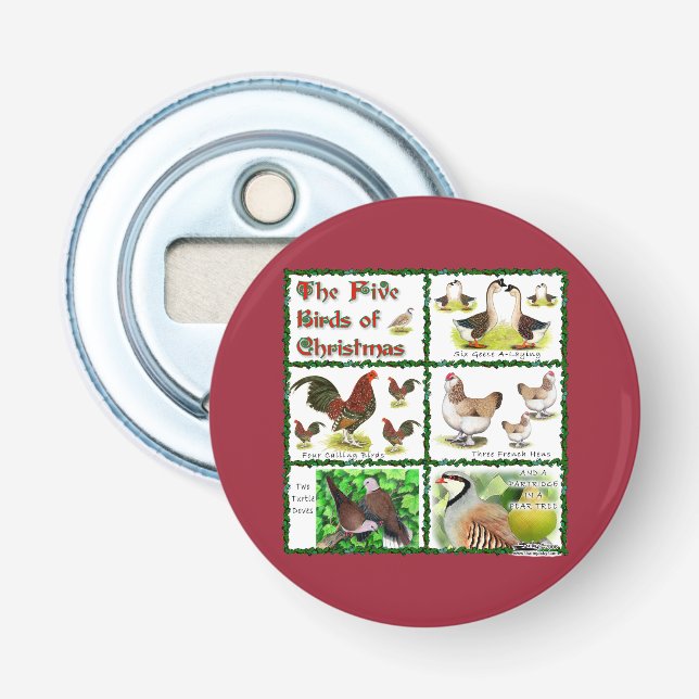 Décapsuleur Cinq oiseaux de Noël (Devant)