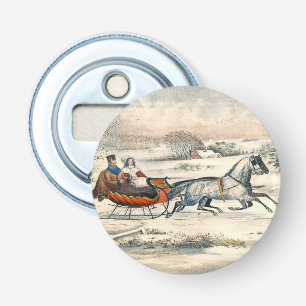 Décapsuleur Classique 1853 Promenade en traîneau Currier Ives
