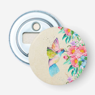 Décapsuleur Colibri lunatique et fleurs d'aquarelle