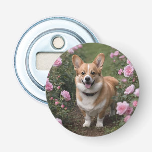 Décapsuleur "Compagnie de charme : Un Corgi dans un jardin ros