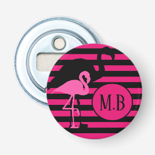 Décapsuleur Cool Flamant rose noir et rose rayures Monogramme