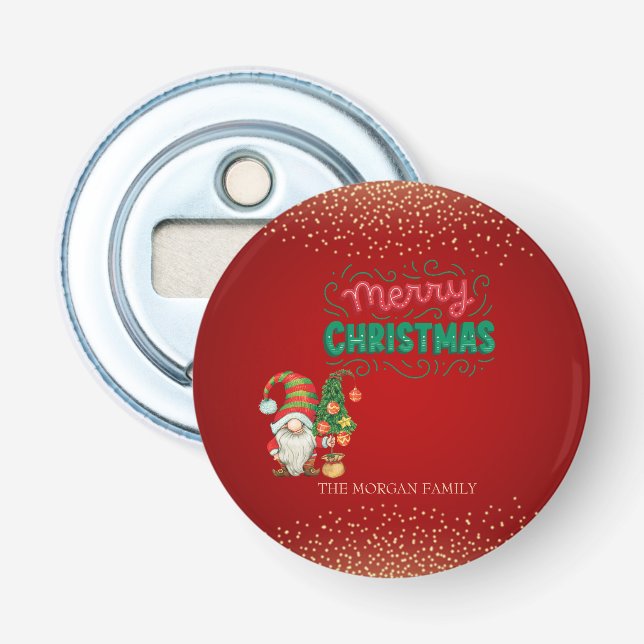 Décapsuleur Cute Gnome Pine Tree Confetti Rouge Joyeux Noël (Devant)