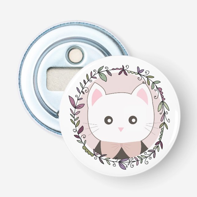 Décapsuleur Cute Kitten encadré de fleurs (Devant)