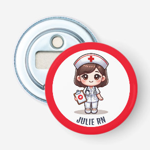 Décapsuleur Cute Manga Brunette Nurse Caricature Personnalisée