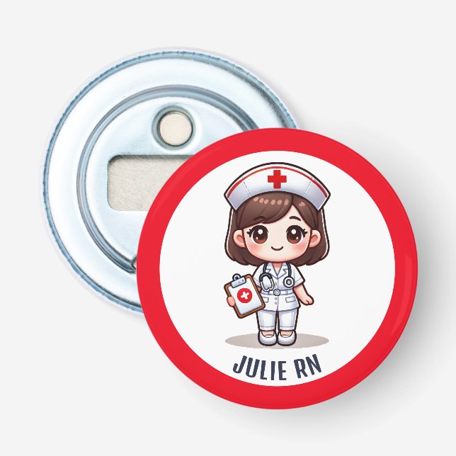 Décapsuleur Cute Manga Brunette Nurse Caricature Personnalisée (Devant)