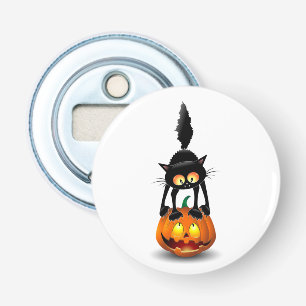 Décapsuleur Dessin d'Halloween au chat effrayé sur Citrouille