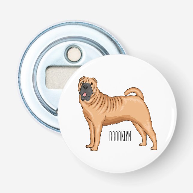 Décapsuleur dessin humoristique chinois de chien Shar-Pei (Devant)