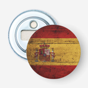 Décapsuleur Drapeau de l'Espagne sur le vieux grain en bois