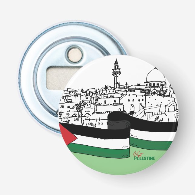 Décapsuleur Drapeau de Palestine et vieilles maisons dessinées (Devant)