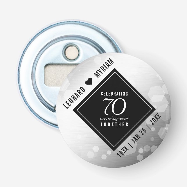 Décapsuleur Élégant 70e anniversaire de Mariage Platinum (Devant)