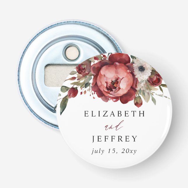 Décapsuleur Élégant Boho Bourgogne Blush Floral Mariage (Devant)