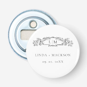 Décapsuleur Élégant & Chic mariage monogramme de crête botaniq