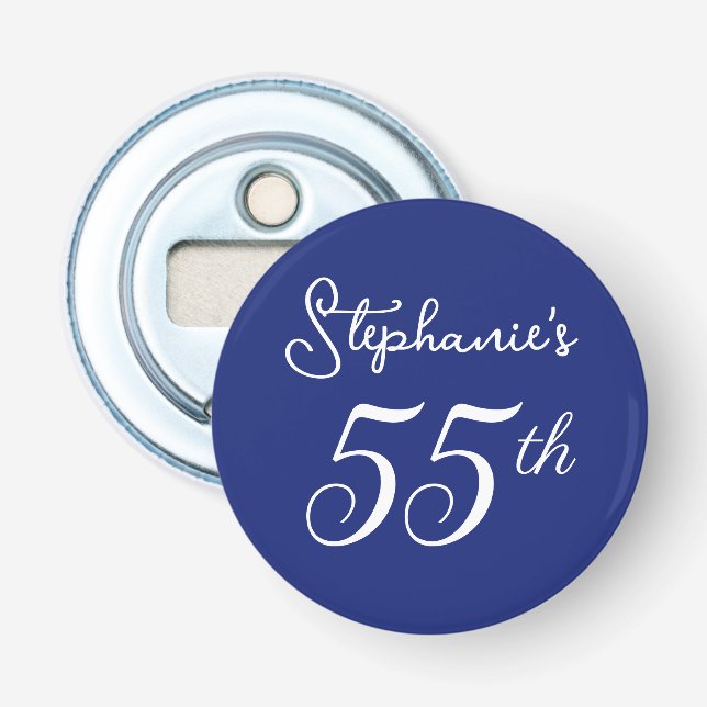 Décapsuleur Élégant Monogramme bleu marine 55e fête d'annivers (Devant)