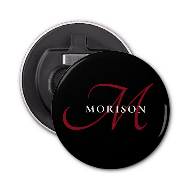 Décapsuleur Élégant Monogramme moderne noir rouge (Devant)
