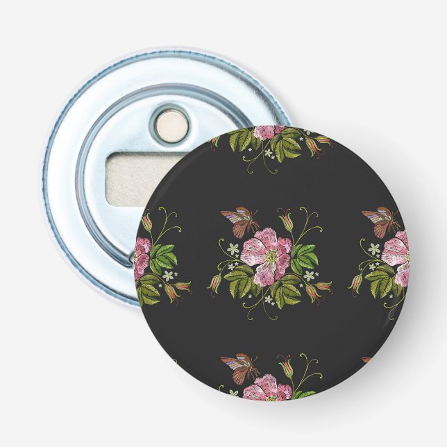 Décapsuleur Élégant Motif floral broderie Arrière - plan noir (Devant)