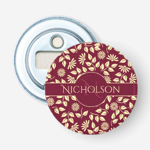 Décapsuleur Élégant nom Monogramme Feuille Motif de marguerite
