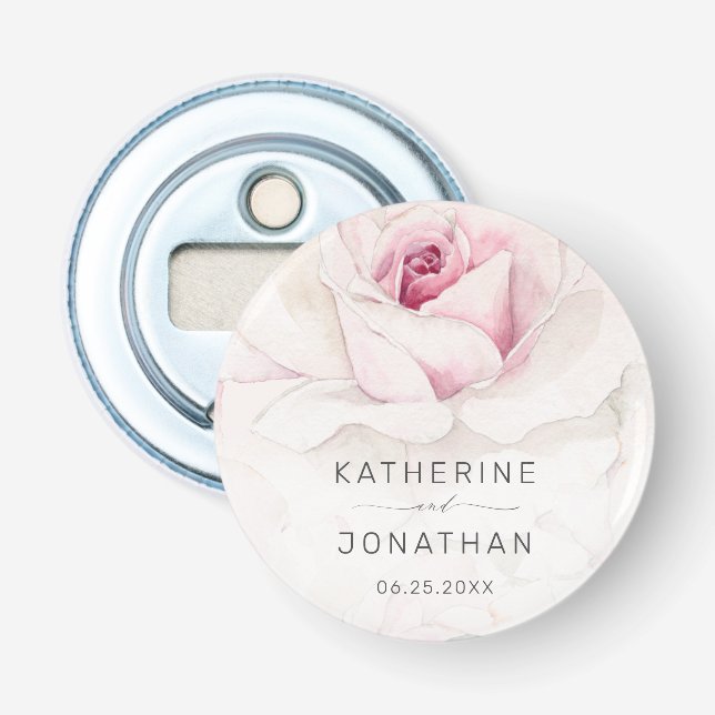 Décapsuleur Elégant rose rose Aquarelle Floral Script Mariage (Devant)