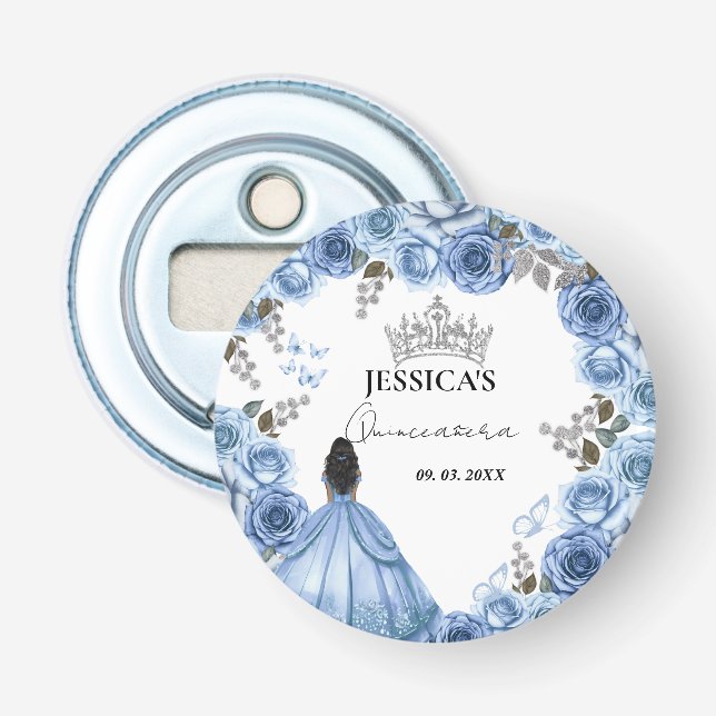 Décapsuleur Elégante aquarelle bleu Dusty Floral Quinceañera (Devant)