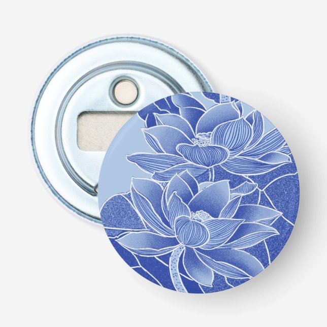 Décapsuleur Elégante Chinoiserie Fleurs Bleues Lotus Mandala (Devant)