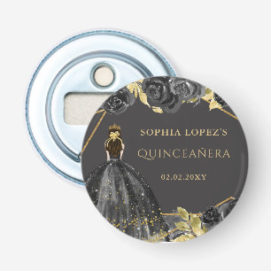 Décapsuleur Élégante princesse florale d'or noir Quinceanera