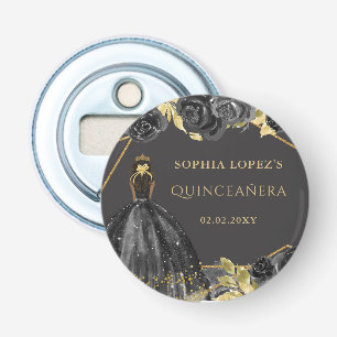 Décapsuleur Élégante princesse florale d'or noir Quinceanera