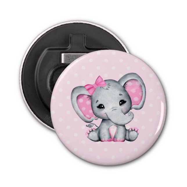 Décapsuleur Eléphant de bébé rose mignon avec oreilles Poka Do (Devant)