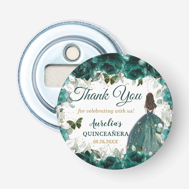Décapsuleur Emerald Green Floral Butterflies Princess Favor (Devant)
