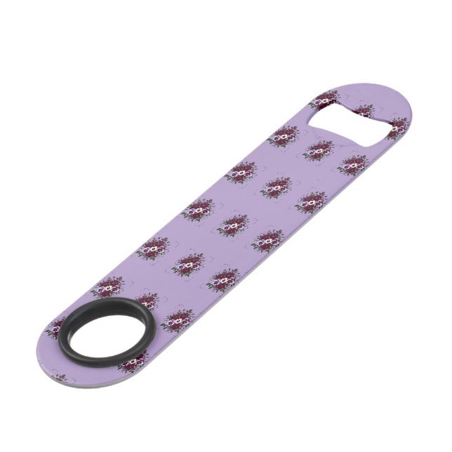 Décapsuleur en acier inoxydable Motif Floral Viole Speed Flaschenöffner (Vorderseite Schrägansicht)