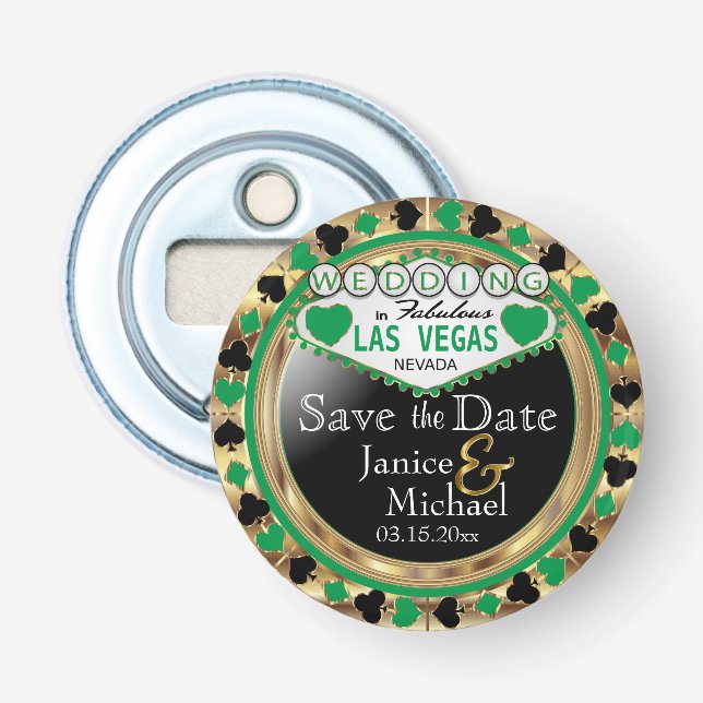 Décapsuleur Enregistrer la date Las Vegas Style - Vert (Devant)