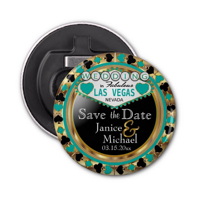Décapsuleur Enregistrer la date Las Vegas - Turquoise (Devant)