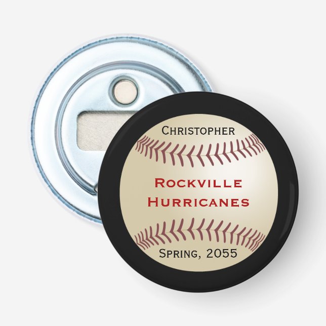 Décapsuleur Équipe de baseball, Bleu, Nom, bouton magnétique (Devant)