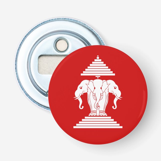 Décapsuleur Erawan: Trois éléphants en tête Lao / Drapeau Laos (Devant)