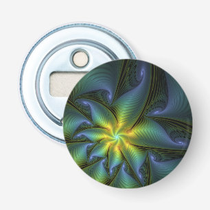 Décapsuleur Etoile Abstraite, Bleu brillant Vert Or Fractal Ar