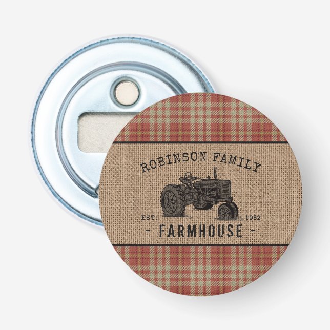 Décapsuleur Family Farmhouse Rustic Tractor Red Plaid (Devant)