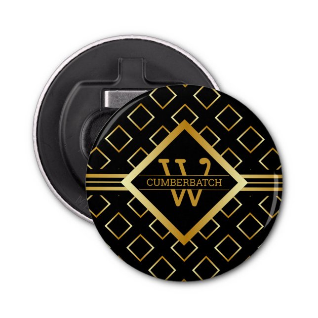 Décapsuleur FAUX Gold Geometric Pattern with Monogram on BLACK (Devant)
