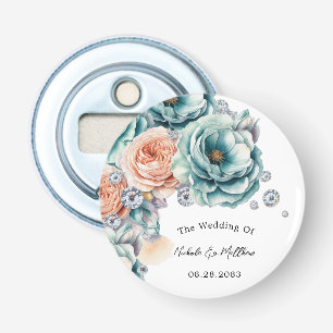 Décapsuleur Faveur de mariage diamant Roses Turquoise et Pêche