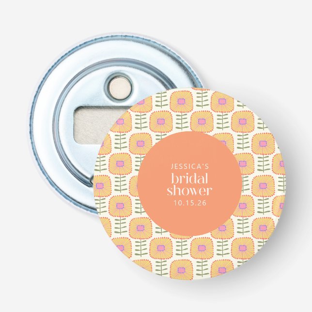 Décapsuleur Fête de mariage personnalisée Fleur Orange Jaune S (Devant)