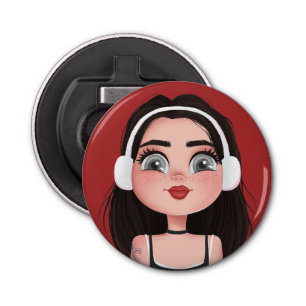 Décapsuleur Fille de dessin avec casque en rouge