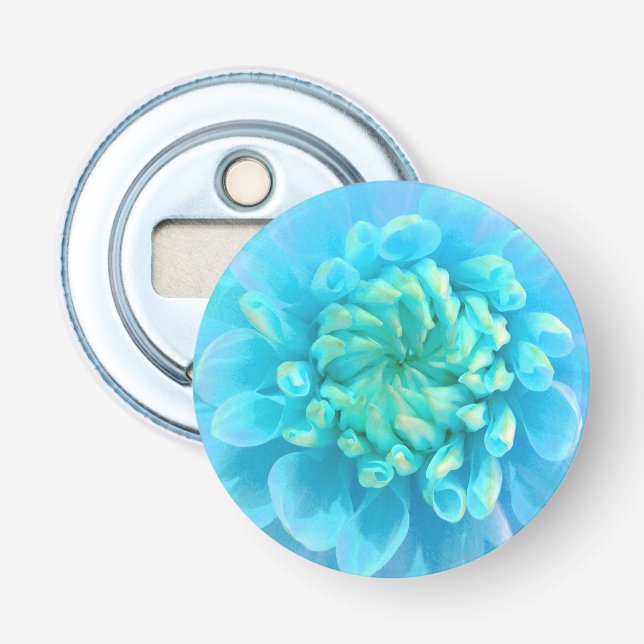 Décapsuleur Fleur bleu turquoise Dahlia en Aquarelle (Devant)