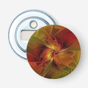 Décapsuleur Fleur d'art fractal abstraite rouge orange marron