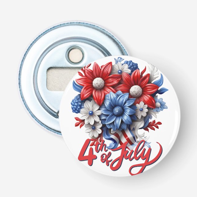 Décapsuleur Fleurs 4 juillet en bleu blanc et bleu patriotique (Devant)