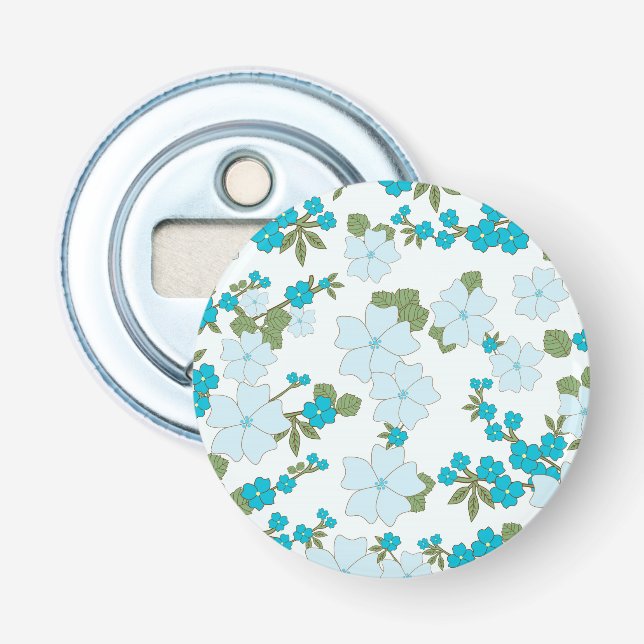 Décapsuleur Fleurs Bleues, Motif Floral, Motif De Fleurs (Devant)