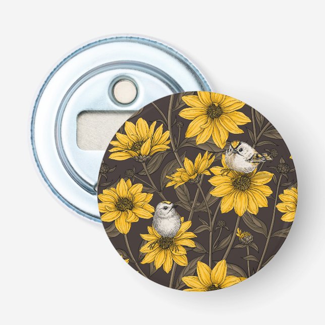 Décapsuleur Fleurs de soleil sauvages et crêtes d'or/ jaune (Devant)