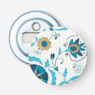 Décapsuleur Fleurs Indigo dorées avec Arrière - plan blanc