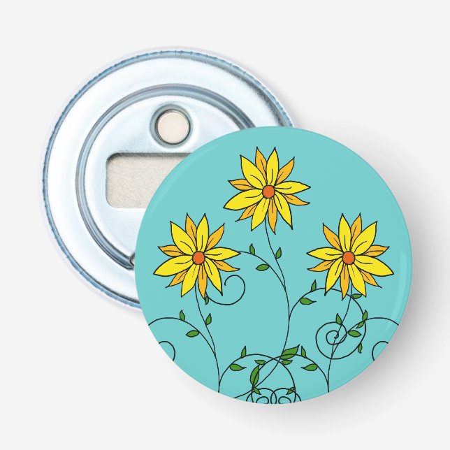 Décapsuleur Fleurs jaunes joyeuses et amusantes Art doodle (Devant)